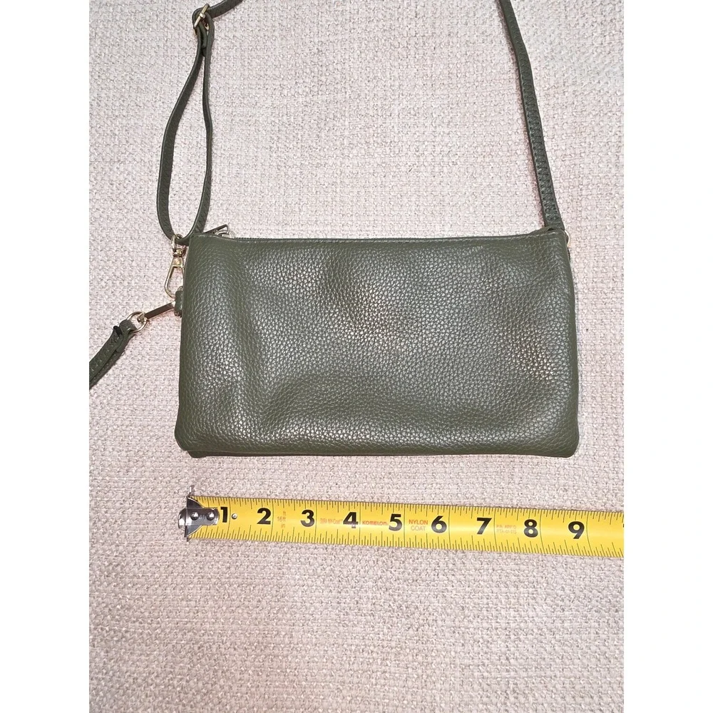 Olive Green Pebbled Triple Zip Crossbody Wristlet Bag Gold Hardware